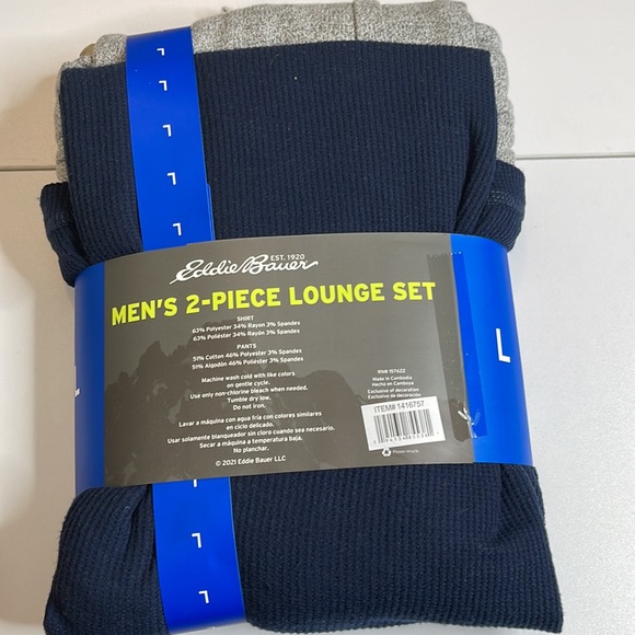 Eddie Bauer Men’s Top & Bottom Lounge Set, Navy / Gray size large - Picture 8 of 8